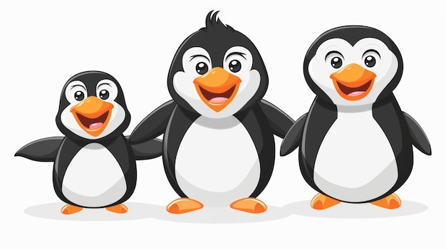 Trio of cartoon penguins having fun together