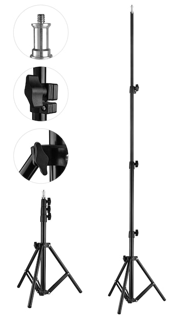 Photo tripod for photographic equipment light bulbs on a white background in insulation