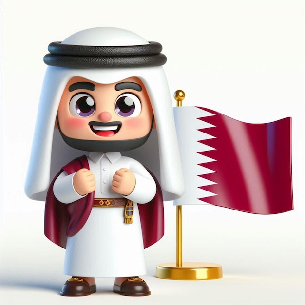 Photo a triptych of a cartoon character with the qatari flag