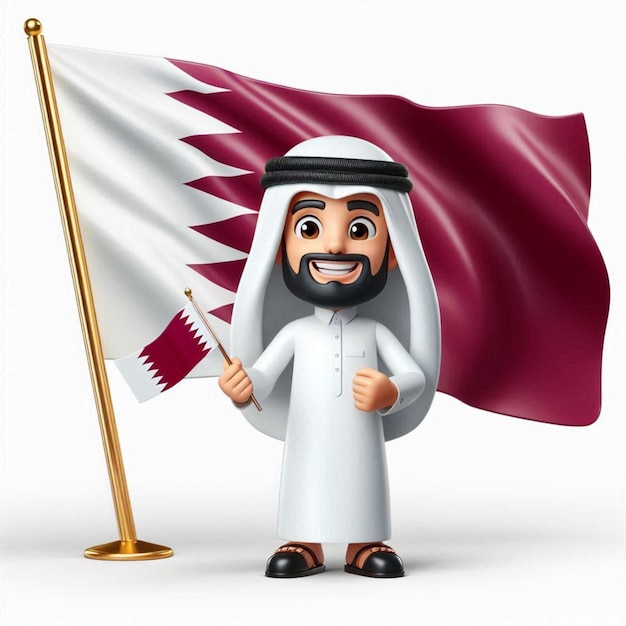 Photo a triptych of a cartoon character with the qatari flag