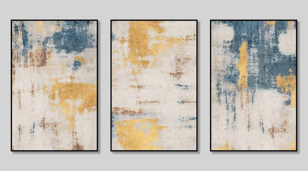 Triptych composed of modern abstract golden vintage texture cover design gray background