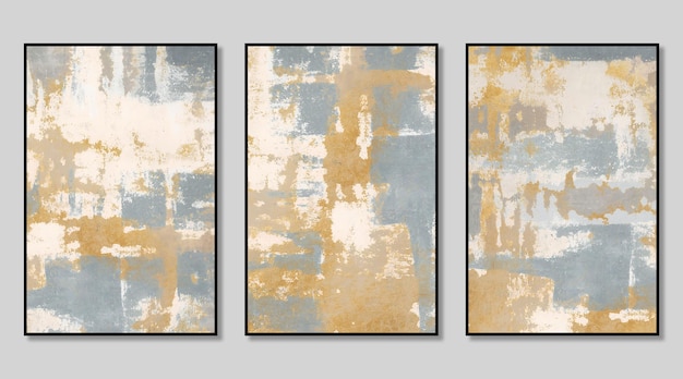 Triptych composed of modern abstract golden vintage texture cover design gray background