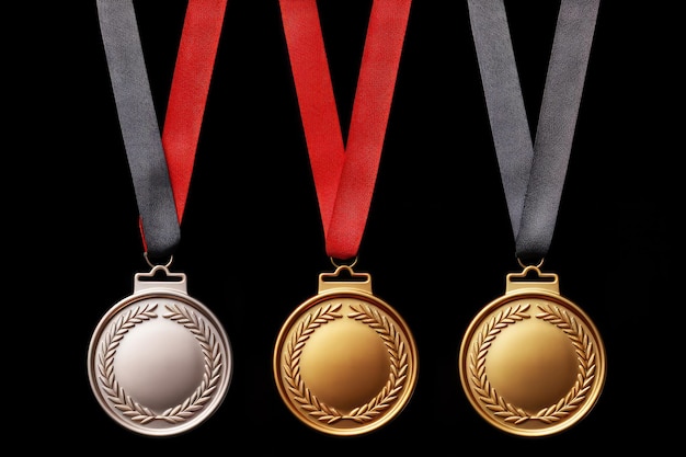 The Triumph of Excellence Shimmering Gold Silver and Bronze Medals Illuminate a White Canvas