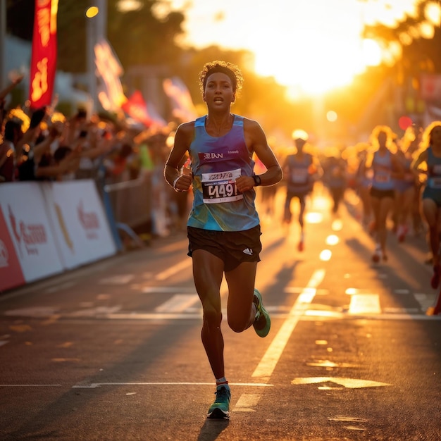 Triumphant Marathon Runner Crossing Finish Line