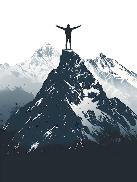 Photo triumphant person standing on mountain peak 3d flat icon freedom achievement interpretation with c