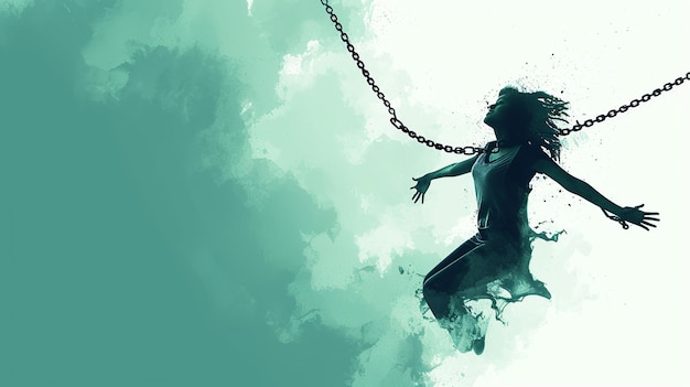 Triumphant Woman Escaping Chains Liberation Theme