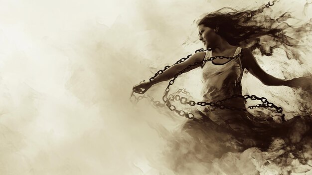 Triumphant Woman Escaping Chains Liberation Theme