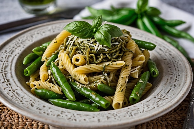 Trofie pasta with fresh pesto and green beans