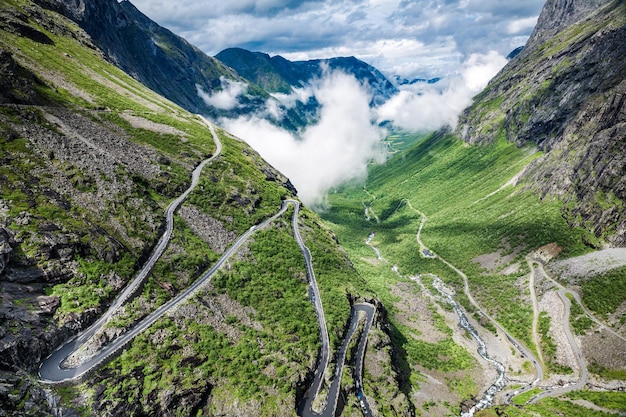 Troll's Path Trollstigen or Trollstigveien winding mountain road in Norway.