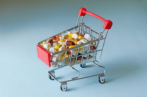 Trolley full of medical pills and capsules