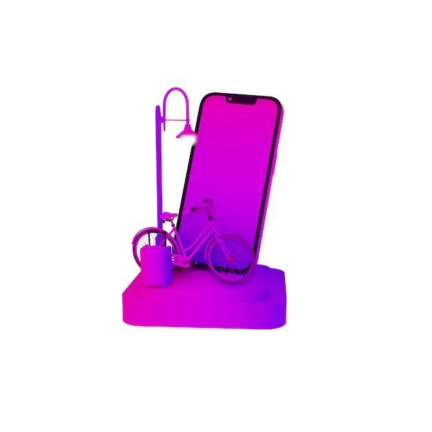 Trolley with shopping bags and mobile phones that are like shopping bags with PNG transparent image