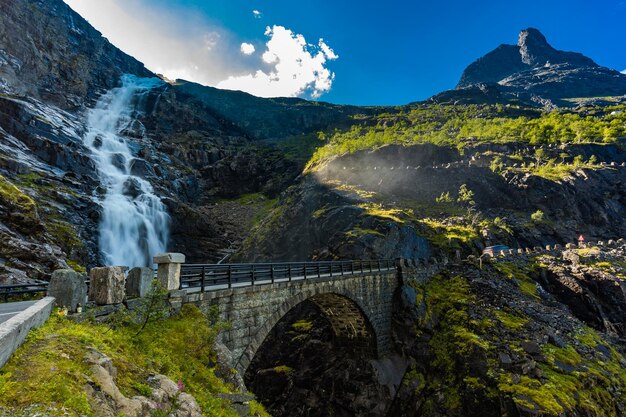 Trollstigen or Trolls Path is a serpentine mountain road in Norway