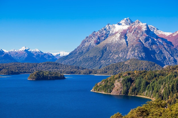 Tronador Mountain and Nahuel Huapi Lake, Bariloche. Tronador is an extinct stratovolcano in the southern Andes, located near the Argentine city of Bariloche.