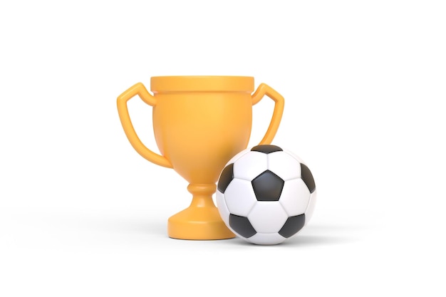 Trophy cup and soccer ball isolated on white background 3D render illustration