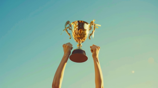 A Trophy Held High Against Sky