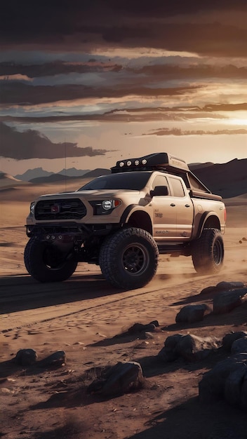 Trophy truck in desert render 3d illustration