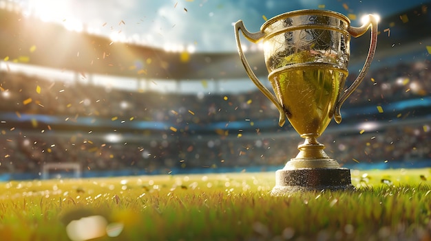 a trophy with a blurred background and a blurred image of a trophy on the grass