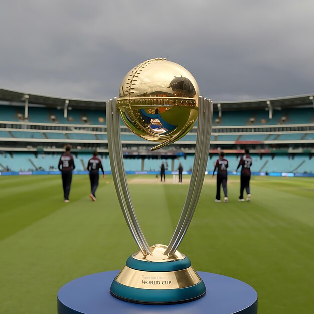 a trophy with a gold ball on it is on a blue base