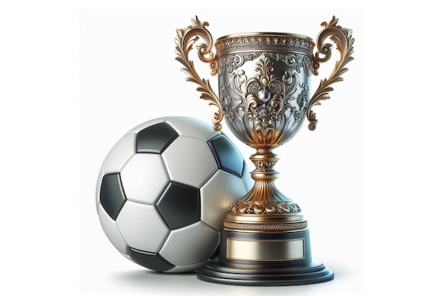 A trophy with a soccer ball on a white background