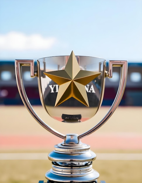 Photo a trophy with a star on it is on a table