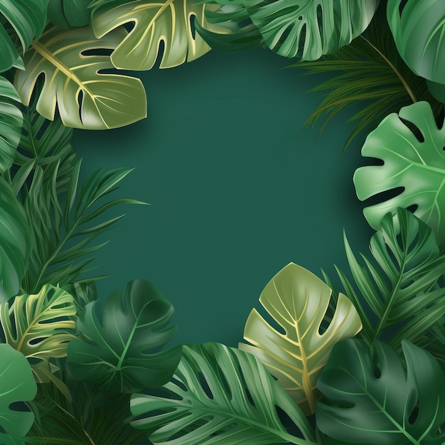 Tropical background with green monstera leaves