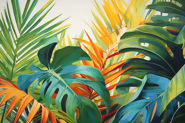 Tropical background with palm leaves