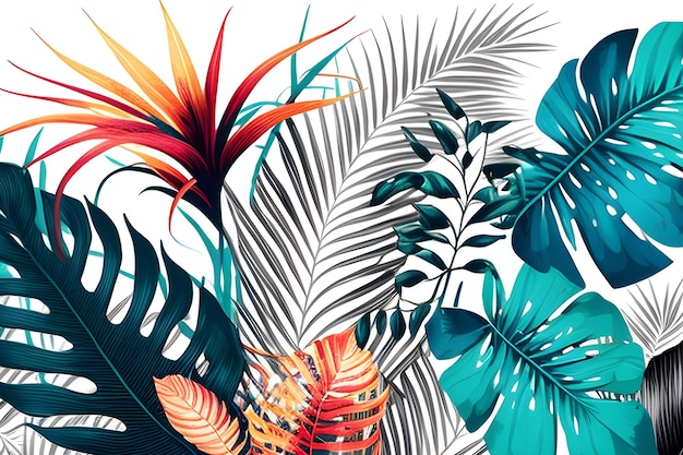 A tropical background with tropical leaves and plants.