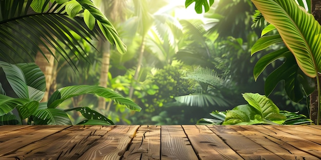 Tropical background wooden table background Ai Generated