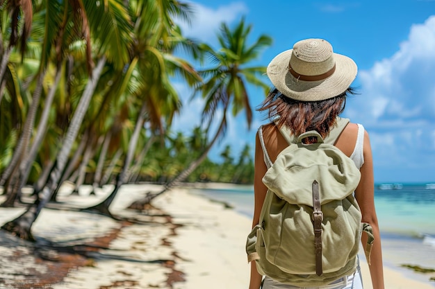 Tropical beach adventure with young Asian woman traveler