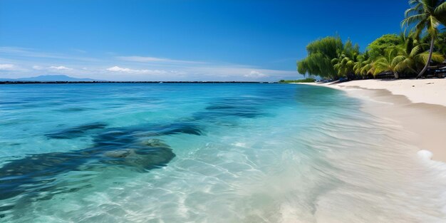 Tropical Beach Banner Featuring White Sand Palm Trees and Clear Water View Concept Beach Photography Tropical Paradise Nature Scenery Vacation Destination Serene Coastal Views