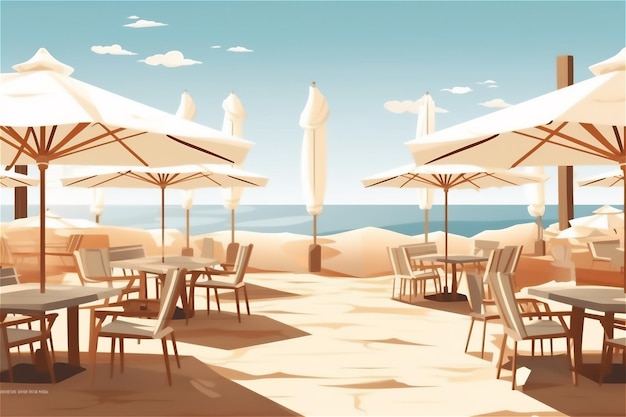 Tropical beach bar with sea view cozy cafebar umbrellas and tables on a sand