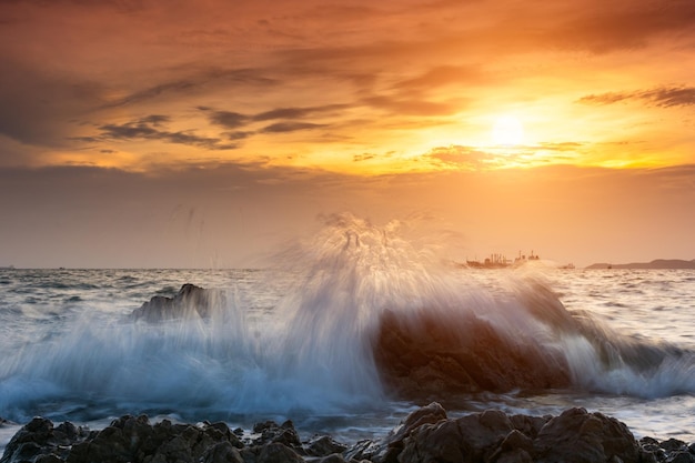 Tropical beach beautiful sunset at Sea