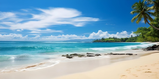 Tropical Beach Landscape Where the Sky Meets the Sea Concept Island Getaway Sunset View Coastal Bliss Beachfront Adventures Ocean Horizon