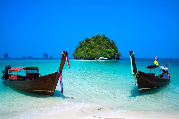 Tropical Beach, Longtail Boat, Andaman Sea, Krabi, Thailand