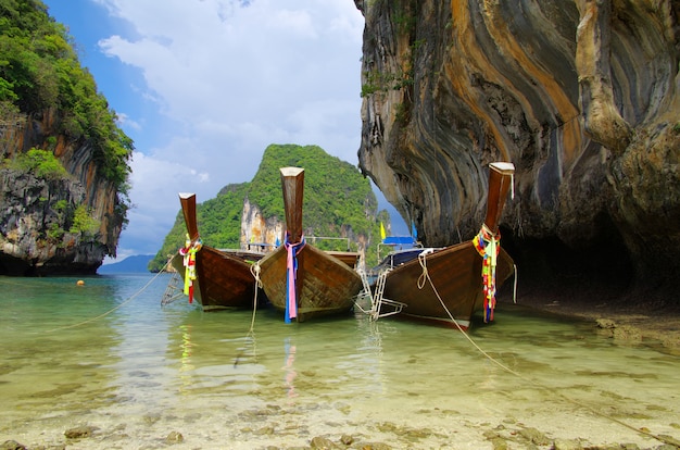 Tropical beach, longtail boats