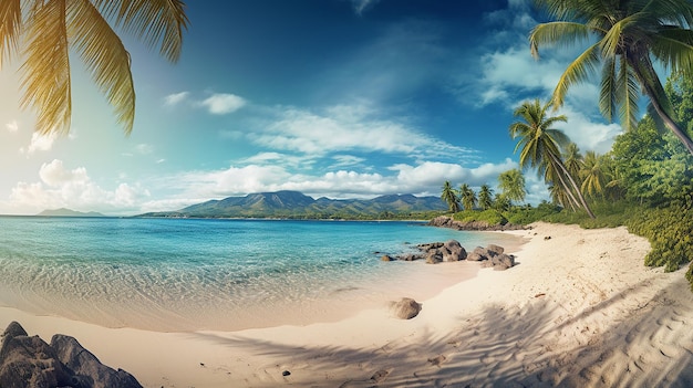 Tropical beach panorama as background Generative AI