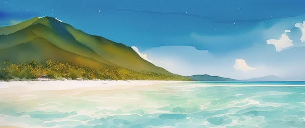 Tropical beach panorama with palms and rocks Seychelles Generative AI