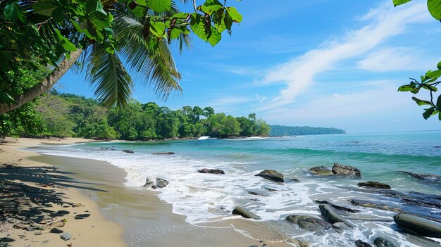 Tropical Beach Paradise with Clear Blue Sea and Palm Trees