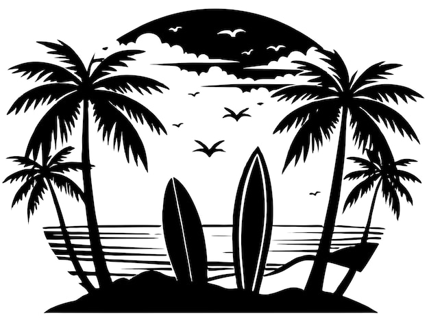 Photo tropical beach scene black silhouette design