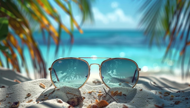 Photo tropical beach scene seen through sunglasses