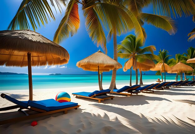 Photo tropical beach scene with azure blue sky