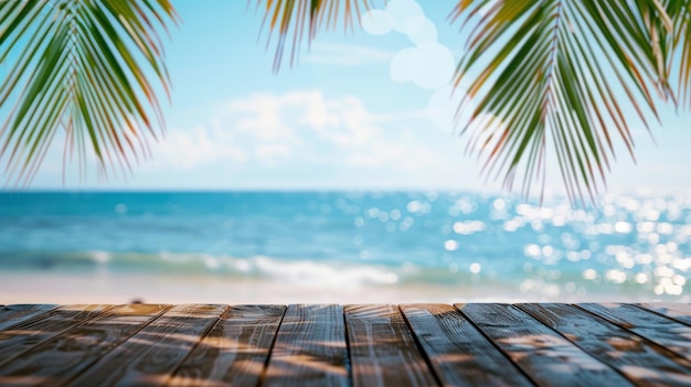 Tropical Beach Scene with Wooden Plank