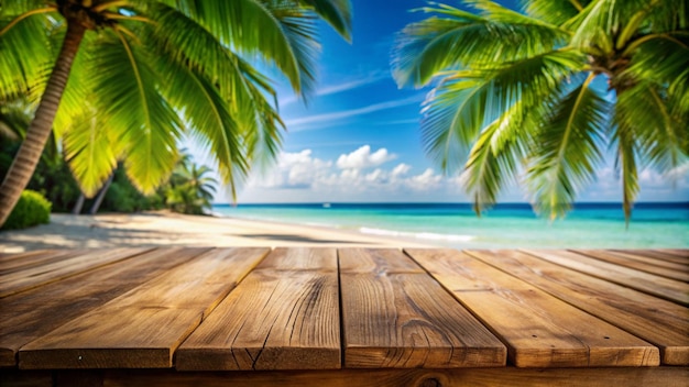 Tropical Beach Scene with Wooden Plank