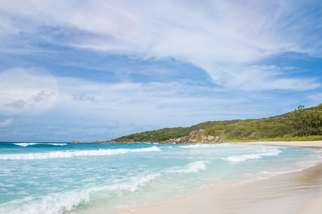 Tropical beach and sea shore at Mahe island, Seychelles