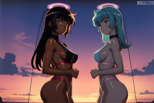 tropical beach sunset anime view