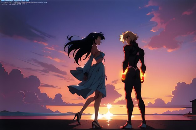 tropical beach sunset anime view