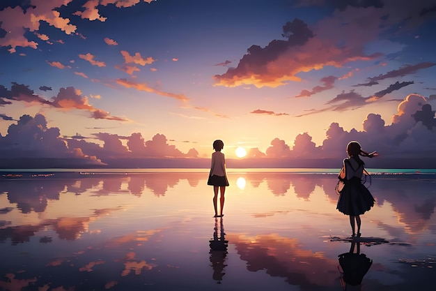 tropical beach sunset anime view