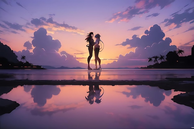 tropical beach sunset anime view