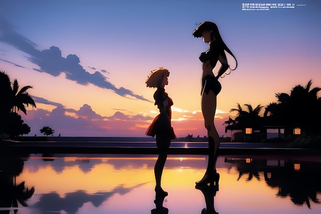 tropical beach sunset anime view