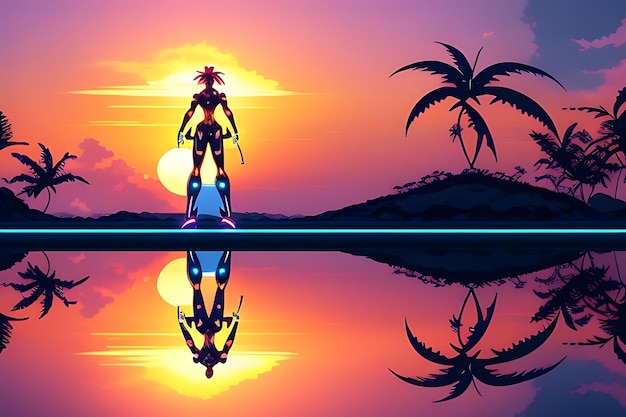 tropical beach sunset anime view